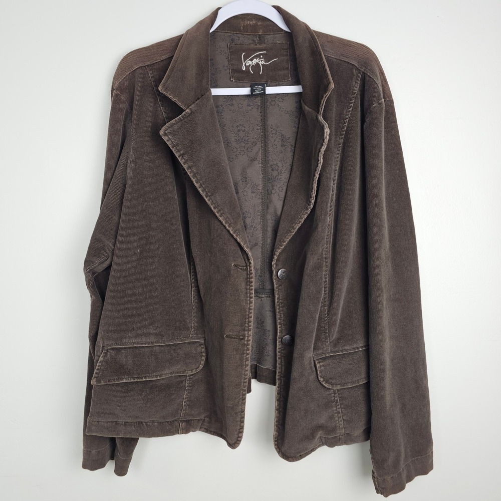 Venezia Blazer Women 18/20 Brown Corduroy Jacket Button Front Floral Lining 392